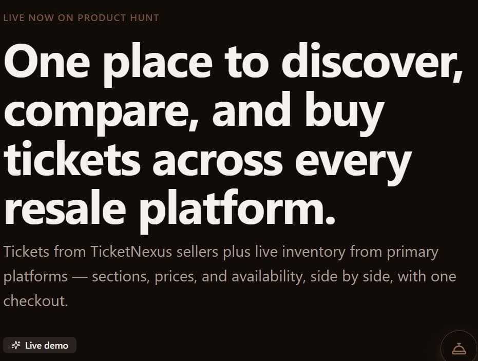 Live Now on Product Hunt — launch-day hero with the live demo CTA